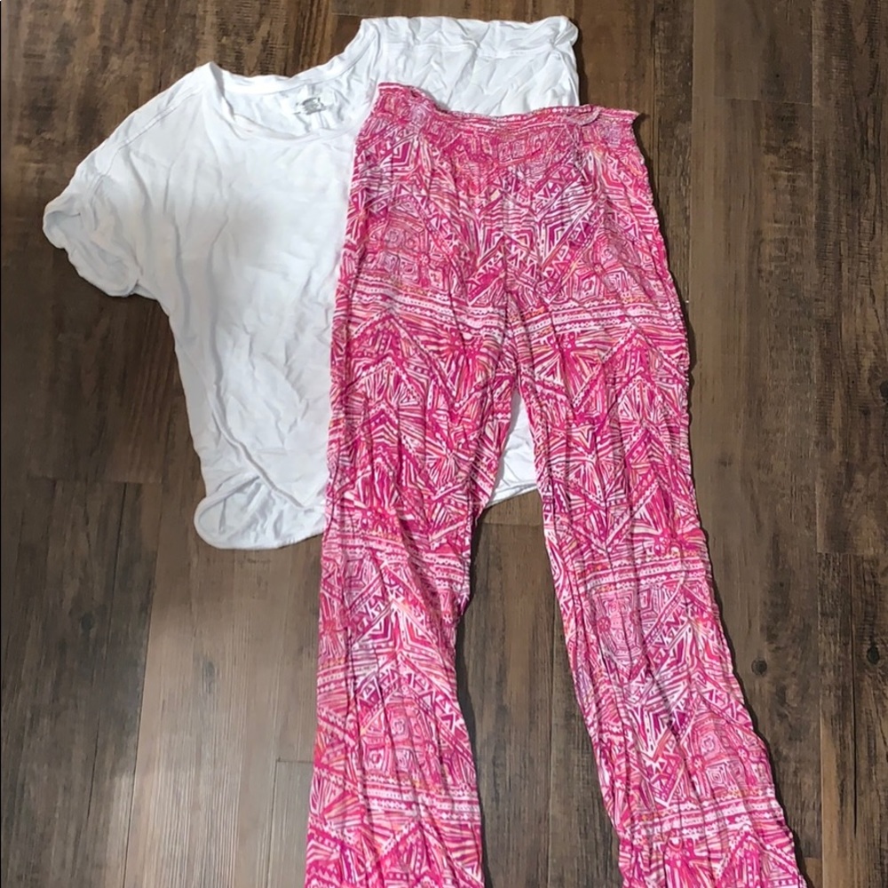 Pink and red parachute pants